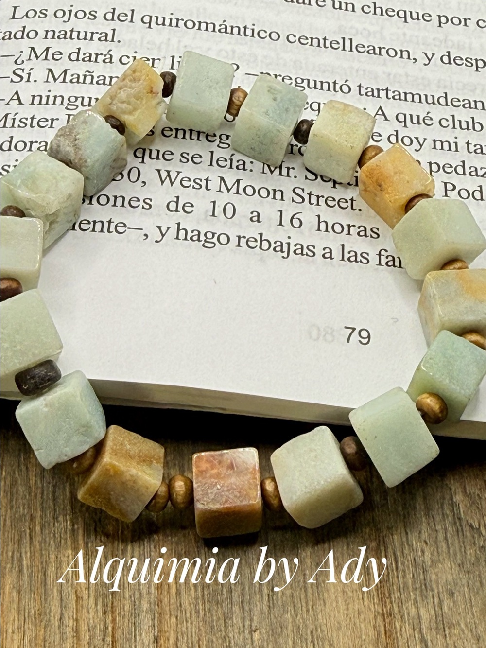Alquimia Pale Green and Tan Amazonite Cube Stretch Bracelet